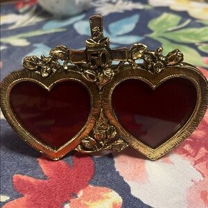 Vintage Double Heart Picture Frame; Vintage Brass Heart Picture Frame